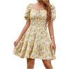 imageFloerns Womens Boho Square Neck Puff Short Sleeve Self Tie Front A Line DressYellow