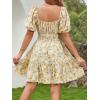 imageFloerns Womens Boho Square Neck Puff Short Sleeve Self Tie Front A Line DressYellow