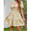 imageFloerns Womens Boho Square Neck Puff Short Sleeve Self Tie Front A Line DressYellow