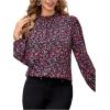 imageFloerns Womens Floral Print Ruffle Trim Long Sleeve Mock Neck Blouse TopBlack Purple Floral