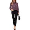 imageFloerns Womens Floral Print Ruffle Trim Long Sleeve Mock Neck Blouse TopBlack Purple Floral