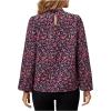 imageFloerns Womens Floral Print Ruffle Trim Long Sleeve Mock Neck Blouse TopBlack Purple Floral