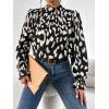 imageFloerns Womens Floral Print Ruffle Trim Long Sleeve Mock Neck Blouse TopBlack White Multi