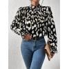 imageFloerns Womens Floral Print Ruffle Trim Long Sleeve Mock Neck Blouse TopBlack White Multi