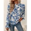 imageFloerns Womens Floral Print Ruffle Trim Long Sleeve Mock Neck Blouse TopBlue and White