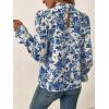 imageFloerns Womens Floral Print Ruffle Trim Long Sleeve Mock Neck Blouse TopBlue and White