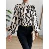 imageFloerns Womens Floral Print Ruffle Trim Long Sleeve Mock Neck Blouse TopIvory Black White