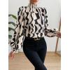 imageFloerns Womens Floral Print Ruffle Trim Long Sleeve Mock Neck Blouse TopIvory Black White