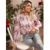 imageFloerns Womens Floral Print Ruffle Trim Long Sleeve Mock Neck Blouse TopLight Pink