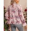 imageFloerns Womens Floral Print Ruffle Trim Long Sleeve Mock Neck Blouse TopLight Pink