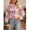 imageFloerns Womens Floral Print Ruffle Trim Long Sleeve Mock Neck Blouse TopLight Pink