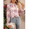 imageFloerns Womens Floral Print Ruffle Trim Long Sleeve Mock Neck Blouse TopLight Pink
