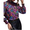 imageFloerns Womens Floral Print Ruffle Trim Long Sleeve Mock Neck Blouse TopPurple Floral