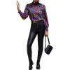 imageFloerns Womens Floral Print Ruffle Trim Long Sleeve Mock Neck Blouse TopPurple Floral