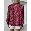 imageFloerns Womens Floral Print Ruffle Trim Long Sleeve Mock Neck Blouse TopRed and Pink