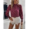 imageFloerns Womens Floral Print Ruffle Trim Long Sleeve Mock Neck Blouse TopRed and Pink