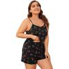 imageFloerns Womens Plus Size Cherry Print Cami Top and Shorts Pajama SetsAblack