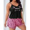imageFloerns Womens Plus Size Cherry Print Cami Top and Shorts Pajama SetsBlack Pink Cartoon