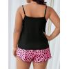 imageFloerns Womens Plus Size Cherry Print Cami Top and Shorts Pajama SetsBlack Pink Cartoon