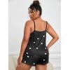 imageFloerns Womens Plus Size Cherry Print Cami Top and Shorts Pajama SetsBlack White Heart