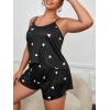 imageFloerns Womens Plus Size Cherry Print Cami Top and Shorts Pajama SetsBlack White Heart