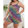 imageFloerns Womens Plus Size Cherry Print Cami Top and Shorts Pajama SetsMulticolor Leopard