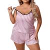 imageFloerns Womens Plus Size Cherry Print Cami Top and Shorts Pajama SetsPale Pink Striped