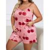 imageFloerns Womens Plus Size Cherry Print Cami Top and Shorts Pajama SetsPink Red Cherry