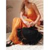 imageFloerns Womens Straw Bag Holiday Beach Vacation Fringe Trim HandbagBlack