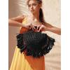 imageFloerns Womens Straw Bag Holiday Beach Vacation Fringe Trim HandbagBlack