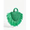 imageFloerns Womens Straw Bag Holiday Beach Vacation Fringe Trim HandbagGreen