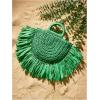 imageFloerns Womens Straw Bag Holiday Beach Vacation Fringe Trim HandbagGreen