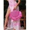 imageFloerns Womens Straw Bag Holiday Beach Vacation Fringe Trim HandbagHot Pink
