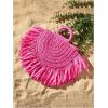 imageFloerns Womens Straw Bag Holiday Beach Vacation Fringe Trim HandbagHot Pink