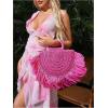 imageFloerns Womens Straw Bag Holiday Beach Vacation Fringe Trim HandbagHot Pink