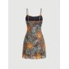 imageFloerns Womens Summer Spaghetti Strap Cowl Neck Satin Mini Tropical DressMulticolor