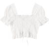 imageFloerns Womens Summer Square Neck Schiffy Drawstring Front Crop Top BlouseA White