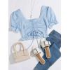 imageFloerns Womens Summer Square Neck Schiffy Drawstring Front Crop Top BlouseBaby Blue