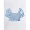 imageFloerns Womens Summer Square Neck Schiffy Drawstring Front Crop Top BlouseBaby Blue