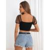imageFloerns Womens Summer Square Neck Schiffy Drawstring Front Crop Top BlouseBlack Dull