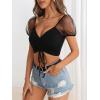 imageFloerns Womens Summer Square Neck Schiffy Drawstring Front Crop Top BlouseBlack Dull