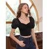 imageFloerns Womens Summer Square Neck Schiffy Drawstring Front Crop Top BlouseBlack Plain