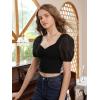 imageFloerns Womens Summer Square Neck Schiffy Drawstring Front Crop Top BlouseBlack Plain