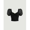 imageFloerns Womens Summer Square Neck Schiffy Drawstring Front Crop Top BlouseBlack Plain