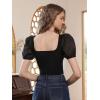 imageFloerns Womens Summer Square Neck Schiffy Drawstring Front Crop Top BlouseBlack Plain
