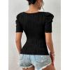 imageFloerns Womens Summer Square Neck Schiffy Drawstring Front Crop Top BlouseDull Black