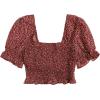 imageFloerns Womens Summer Square Neck Schiffy Drawstring Front Crop Top BlouseMaroon