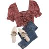 imageFloerns Womens Summer Square Neck Schiffy Drawstring Front Crop Top BlouseMaroon