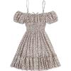 imageFloerns Girls Boho Floral Cold Shoulder Short Sleeve Ruffle Hem A Line DressApricot