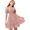 imageFloerns Girls Boho Floral Cold Shoulder Short Sleeve Ruffle Hem A Line DressPink